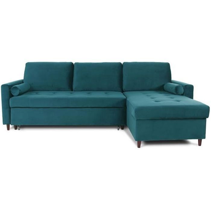 Canapé dangle convertible réversible Claudio en velours bleu canard Canapé dangle convertible réversible Claudio en velours bleu canard
