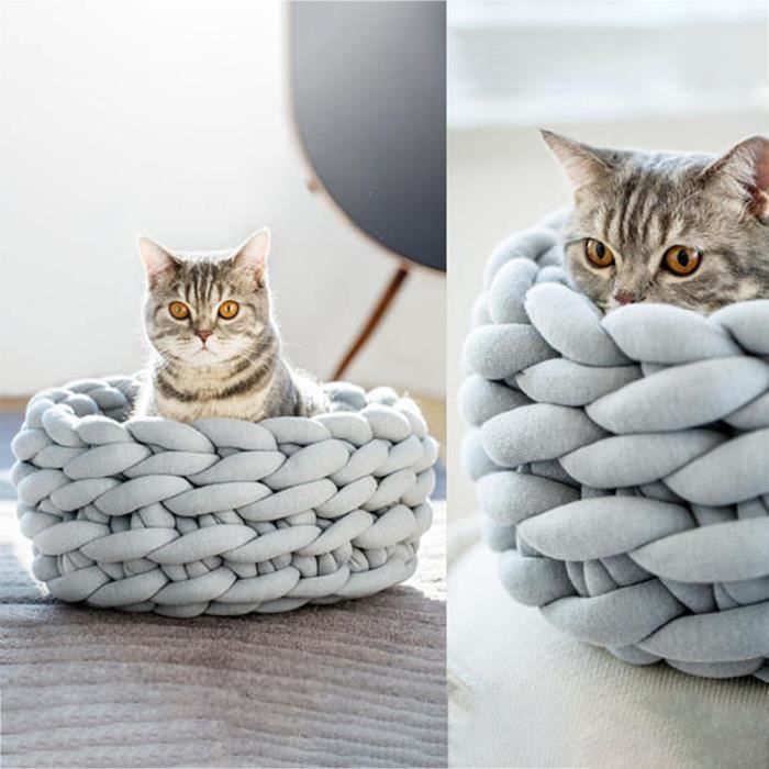 35cm Panier Lit Coussin Canape Niche Pour Chien Lavable Resistant Hiver En Tricot Epais Tisse A La Main Pour Chien Chat Gris Achat Vente Corbeille Coussin 35cm Panier Lit Coussin Cdiscount