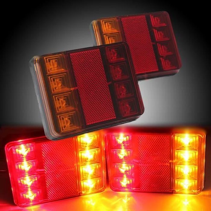 2 x 12v 8LED Feux Arrière Arrêt Indicateur Voiture Remorque Camion