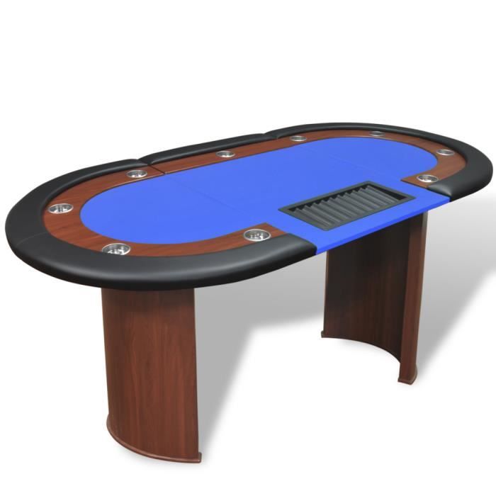 Table de poker pour 10 joueurs - vidaXL - Bleu - Surface en feutre rembourrée - 9 porte-gobelets