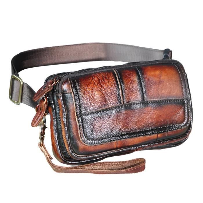 Sac banane Sac a bandouliere en cuir de qualite pour hommes sacoche de ceinture a la mode de voyage en cuir de Type Bourgogne Cdiscount Bagagerie Maroquinerie
