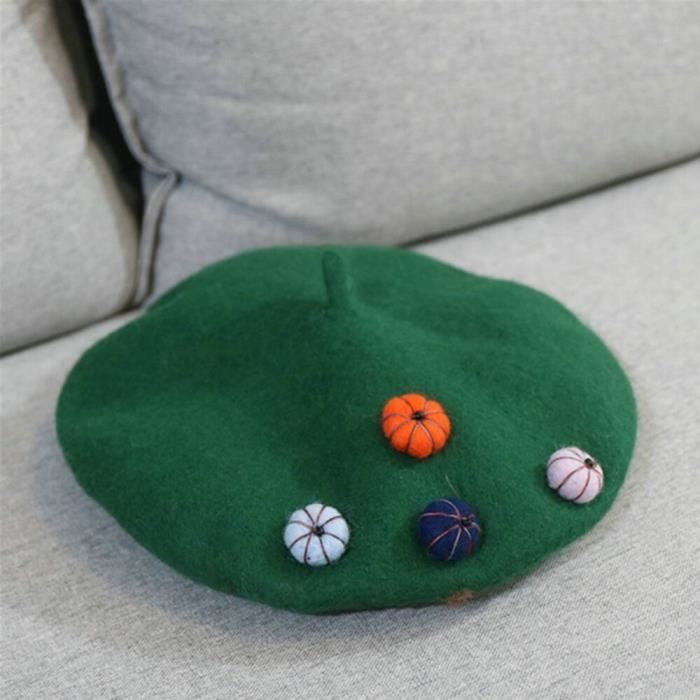 Béret Champignon Laine Femme - Bonnet Français Fantaisie Chapeau Peintre Rouge