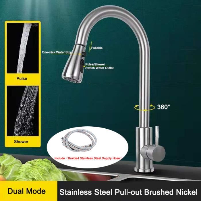 Robinet De Cuisine - Noir - Douchette Extractible - 2 Modes De