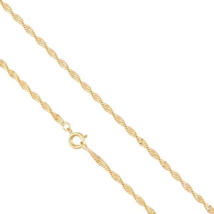 Chaîne de Cou - Femme - Maille Torsadée - Ciselée - 60 cm - 2 mm - Plaqué Or Jaune 750/1000 - 3 Microns