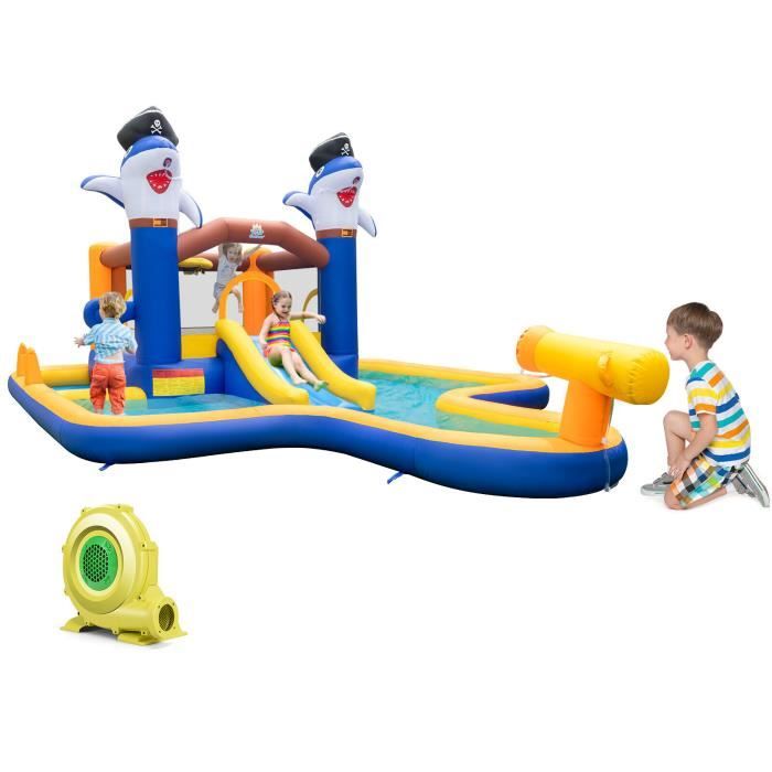 COSTWAY Parc Toboggan Aquatique 7 en 1 pour Enfants, avec Souffleur de