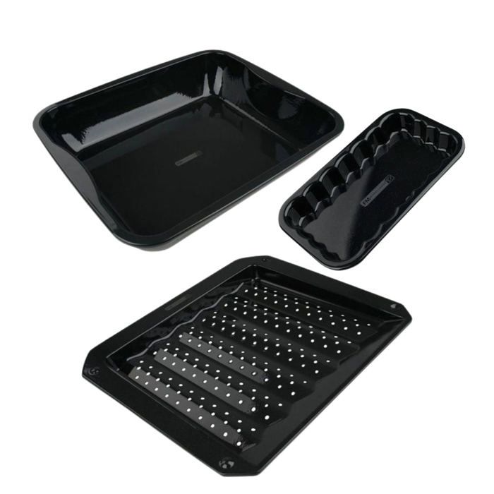Lot de 3 plats de cuisson en acier émaillé 40 x 34 cm 21 x 12 cm 28 x 33 cm FM Professional Barbecue