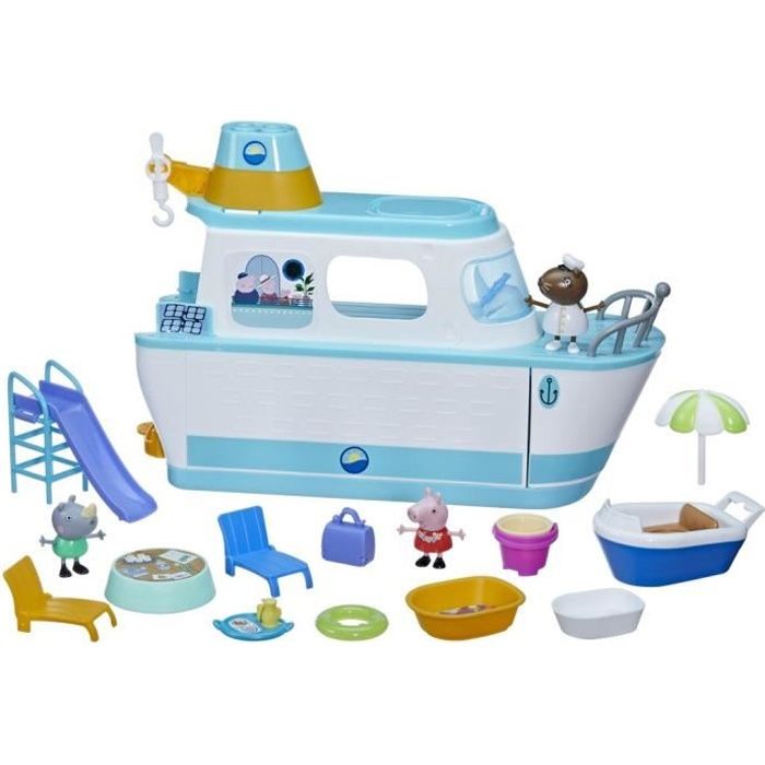 figurine - peppa pig - le bateau de croisière - coffret de jeu à étages avec 17 pièces - jouets préscolaires