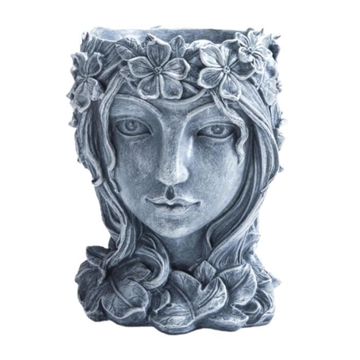 Pot de fleur en résine Vase visage Sculpture élégant décoratif Cactus planteur peinture à la main Pots pour l'extérieur gris