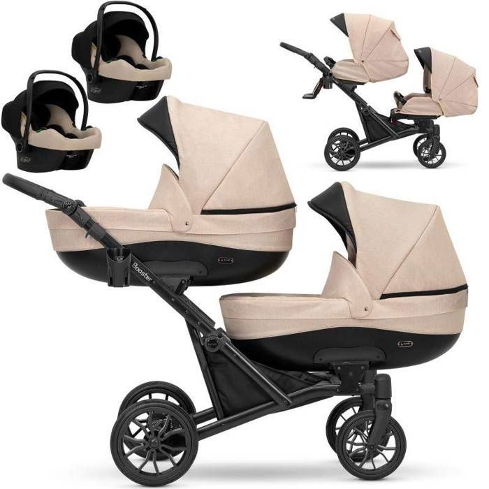 Poussette trio Booster pour jumeaux beige