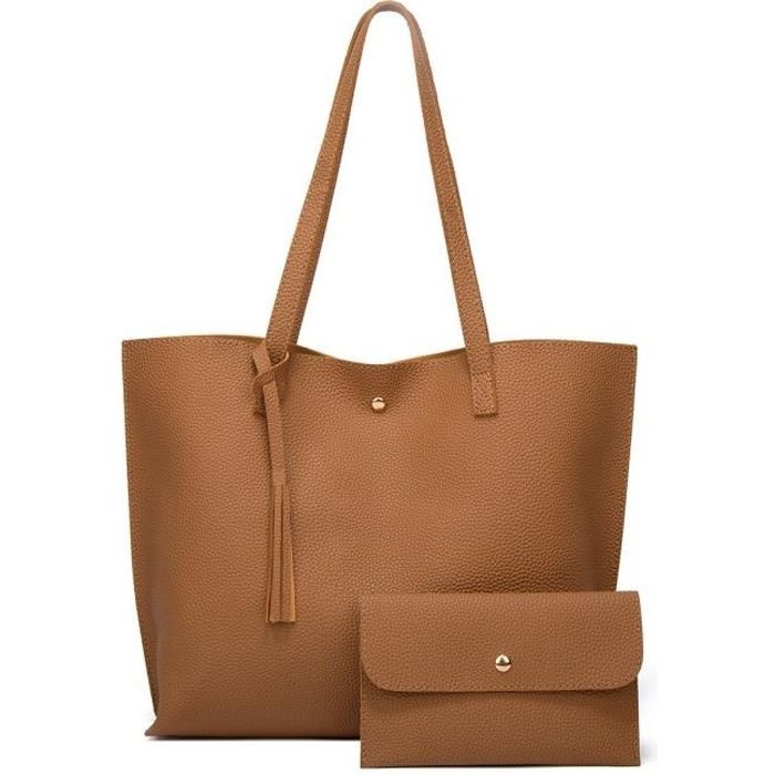 Sac ?� main Femme - FONDUPIN - Grandes Capacit?� Poches - Marron - Synth?�tique - Epaule Marron 