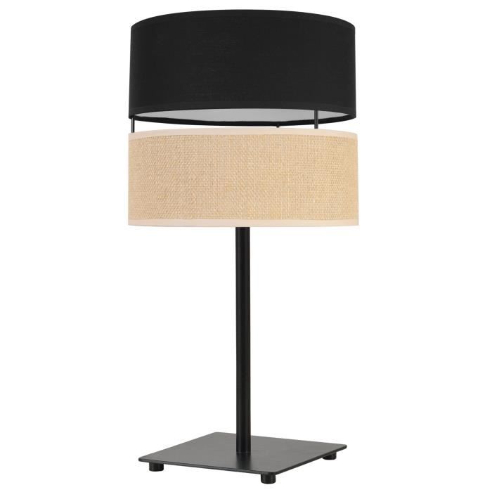 Light-Home Juta Abajour Lampe de Chevet Chambre - Moderne Lampe De Table E27 - 1-Lumières GIA - Noir Base et Jute et Noir