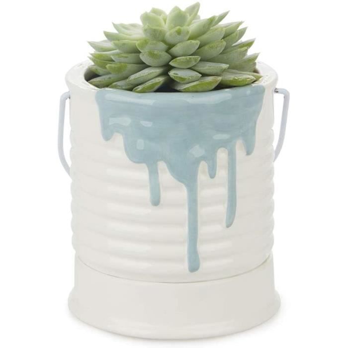 Pot Décoratif Balvi Painty - Forme Pot De Peinture - Jaune Et Blanc - Céramique/Métal - 14,5x13cm