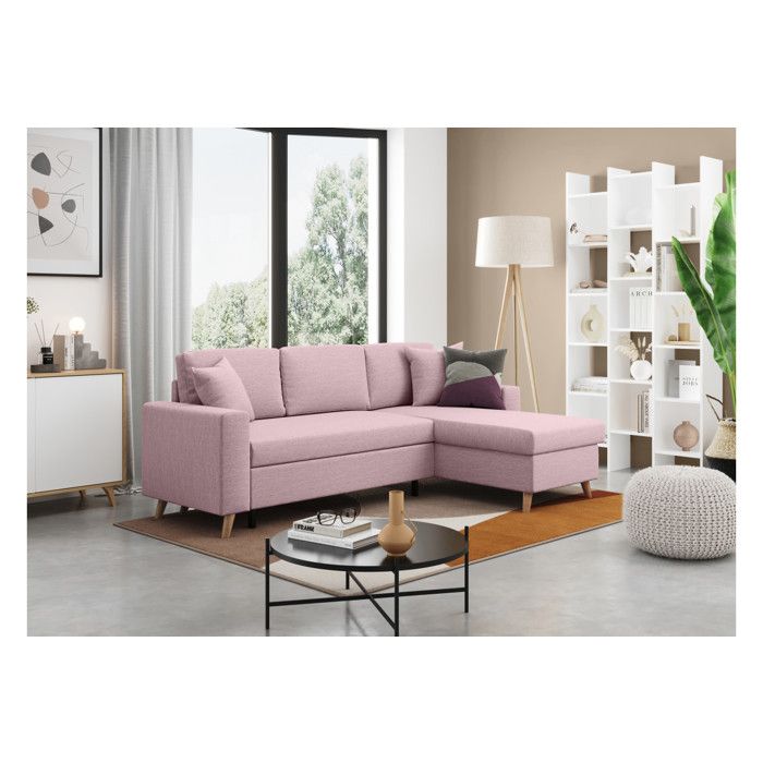 Canapé dangle MARIA SCANDINAVE Réversible et convertible Avec Coffre en Tissu - Vieux rose - L227 x 148 x 95cm - LOUNGITUDE Canapé dangle MARIA SCANDINAVE Réversible et convertible Avec Coffre en Tissu - Vieux rose - L227 x 148 x 95cm - LOUNGITUDE
