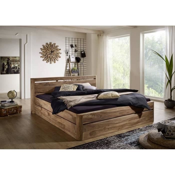 Stucture lit double 180x200cm - Bois massif de palissandre teinté (Smoked cherry) - TORONTO 153 Stucture lit double 180x200cm - Bois massif de palissandre teinté (Smoked cherry) - TORONTO 153