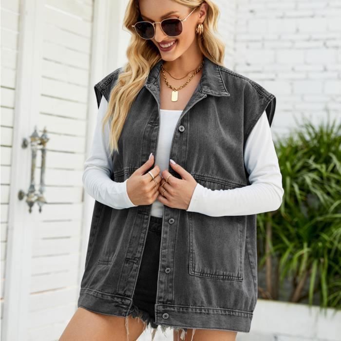 Gilet En Jean Sans Manches Pour Femme - Grande Taille, Style Vintage, Boutonné, Avec Poches, Pour Mariage Champêtre Ou Festival