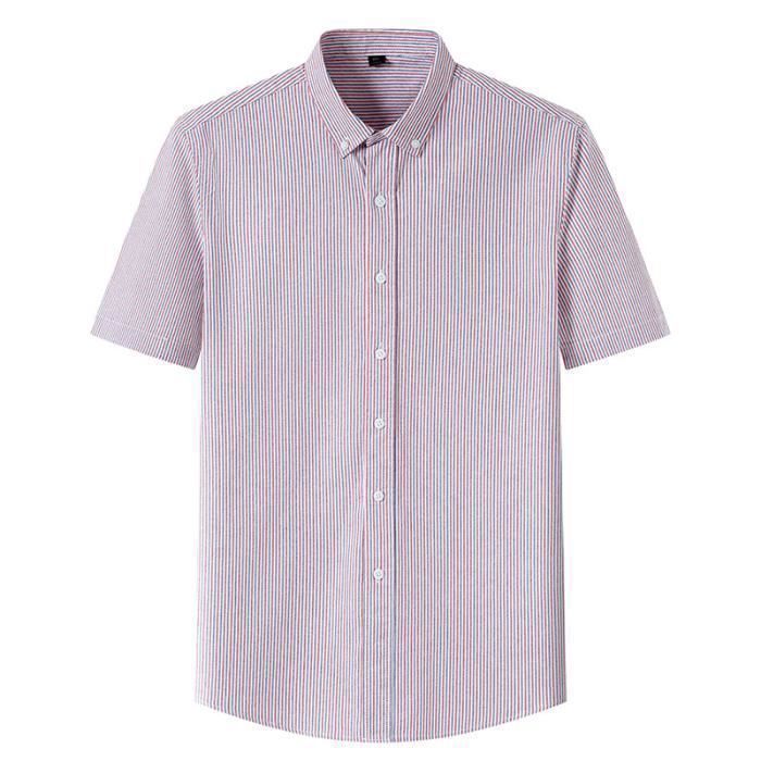 Chemise Homme INSFITY - Rouge à Rayure - Manches Courtes - 100% Coton