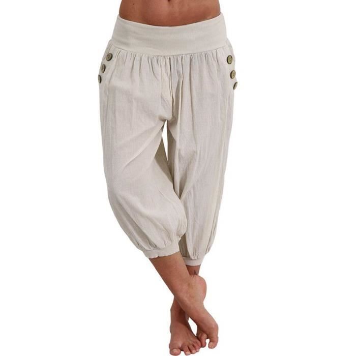 BEAUTELICATE Pantalon Victorien De Femme Été 100% Coton Renaissance Culotte Bouffantes Lolita Pumpkin Volants Short Vintage Bloomer Pantacourt De Pyjama Blanc Brut, L