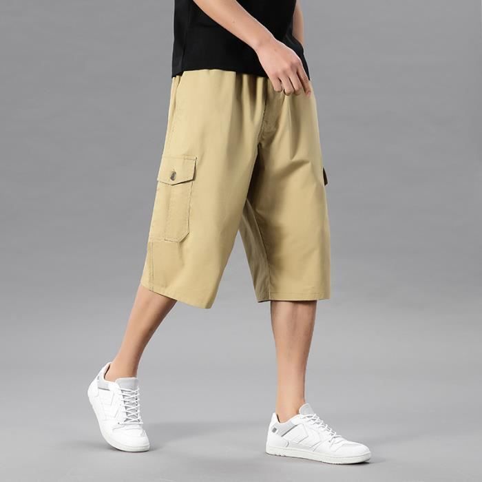 Bermuda Homme Taille Elastiquee Cordon Short Lâche Casual Lettres