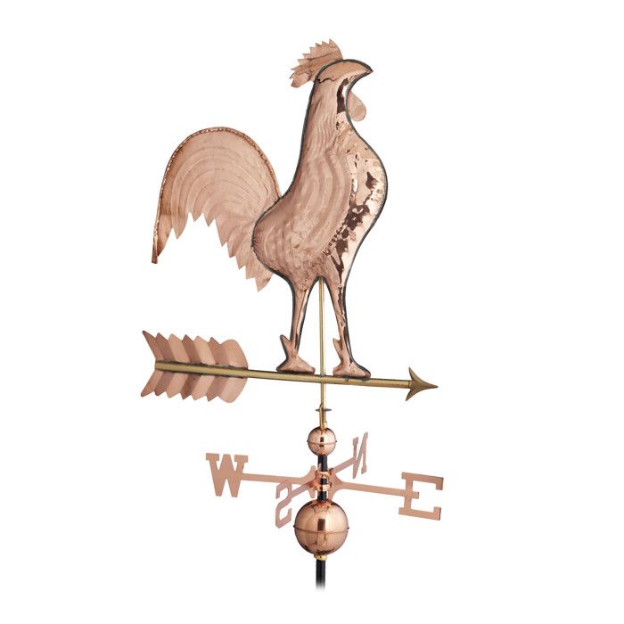 Linneborn Girouette 3D Coq En Cuivre - Support Universel Toit - 72cm - Avec Rose Des Vents