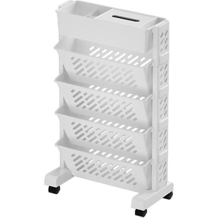Bibliothèque Mobile 5 Étages à Roulettes - Plastique Robuste, Rotative, Pour Bureau, Salon | AMONIDA