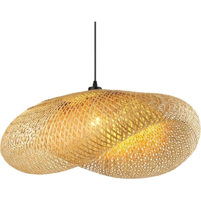 Suspension abat-jour en bambou 60 cm jaune - vintage/boho E27 chaîne réglable - SCHINDORA