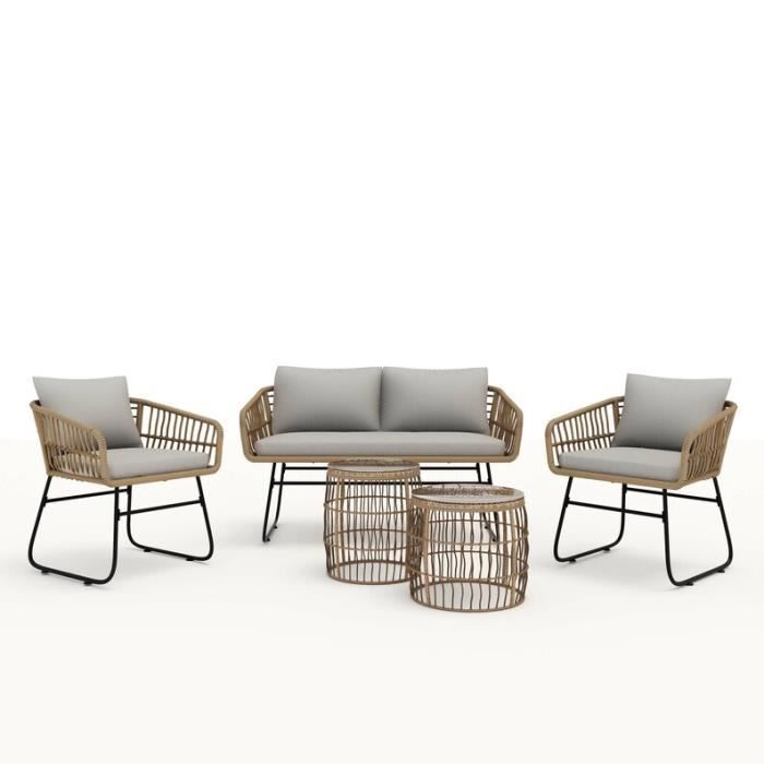 ensemble de meubles de jardin - titawin - canapé avec deux fauteuils et deux tables