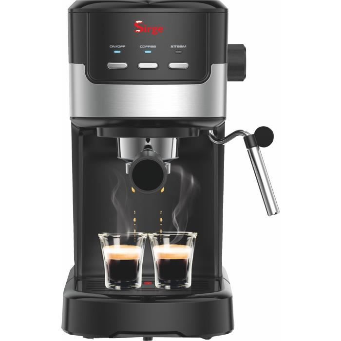 Machine à café expresso et cappuccino 1100 Watt, 15 bars, noire, avec deux filtres pour café moulu