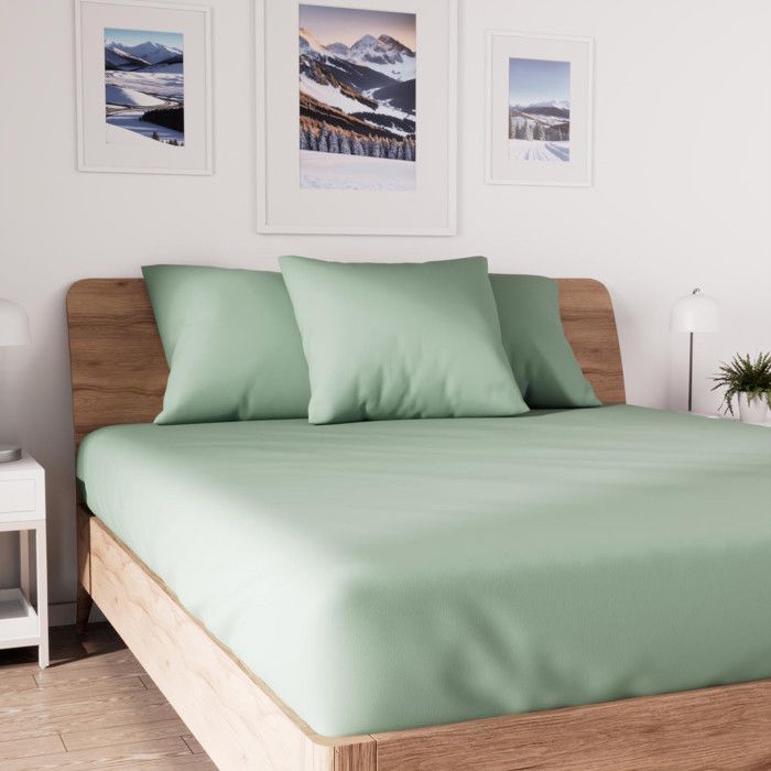 Drap housse en coton 140x190 cm JERSEY vert deau par Soleil docre Drap housse en coton 140x190 cm JERSEY vert deau par Soleil docre