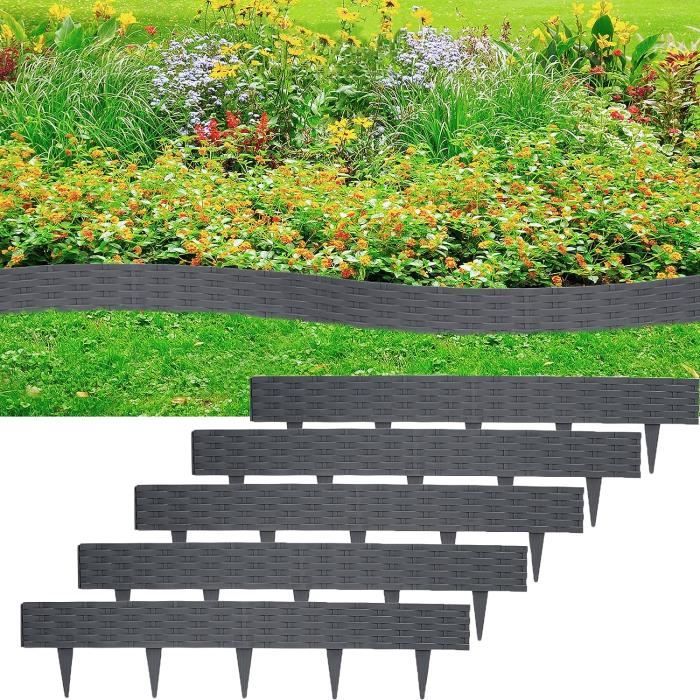 Bordure De Pelouse Pierre Effet Bordure De Parterre Bordure De Pelouse PP Plastique Pour Jardin, Prairie LxH 25x23cm 20-pièces/5M Anthracite | Leroy Merlin
