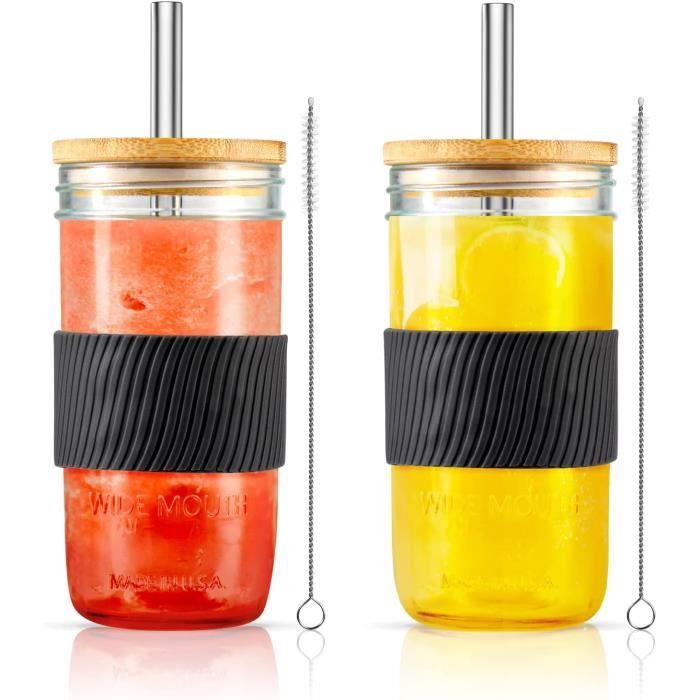 PIQIUQIU Lot De 2 Verres Mason Jar Avec Couvercle Et Anse 450ml - Style Vintage