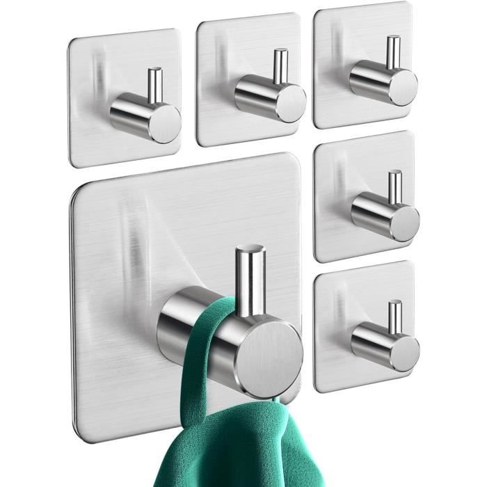 4 Crochets Adhésifs En Acier Inox - Sans Perçage Pour Salle De Bain, Cuisine - Support Jusqu'à 3kg - Argent Mat