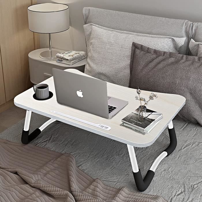 Table de lit pliable pour ordinateur portable, plateau de lit XL pour ordinateur portable, support de lecture portable avec poignée, emplacement pour gobelet, tiroir latéral pour canapé (noir