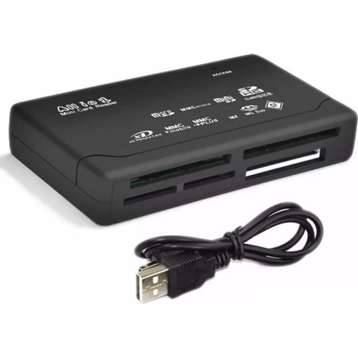 Noir Lecteur de Carte mémoire Sunnyflowk Mini 26-in-1 USB 2.0 Haute Vitesse pour CF xD SD MS SDHC 