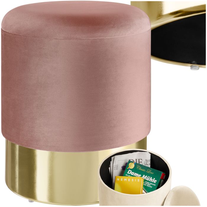 TABOURET - TECTAKE - Pouf SARINA Coffre de rangement rond en Velours 36 cm x 445 cm 300 kg poids supporté - Rose TABOURET - TECTAKE - Pouf SARINA Coffre de rangement rond en Velours 36 cm x 445 cm 300 kg poids supporté - Rose