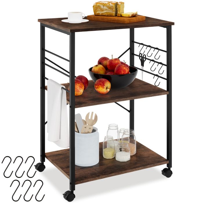 Desserte - TECTAKE - Chariot de service RUGBY en panneau aggloméré à 3 niveaux style industriel 655 x 455 x 885 cm - Bois foncé