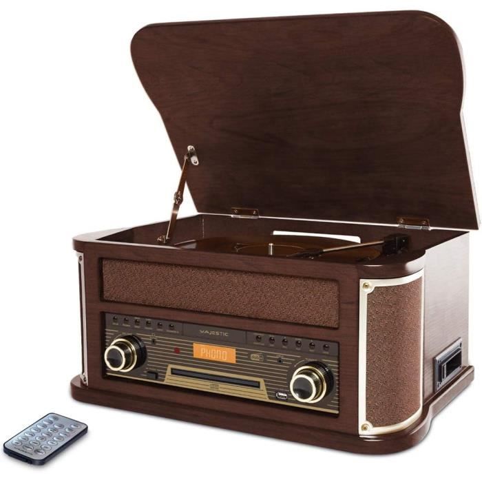 Platine Vinyle 9-en-1 Avec Bluetooth, CD, Cassette, Radio FM/USB - Télécommande Incluse - DL Audio