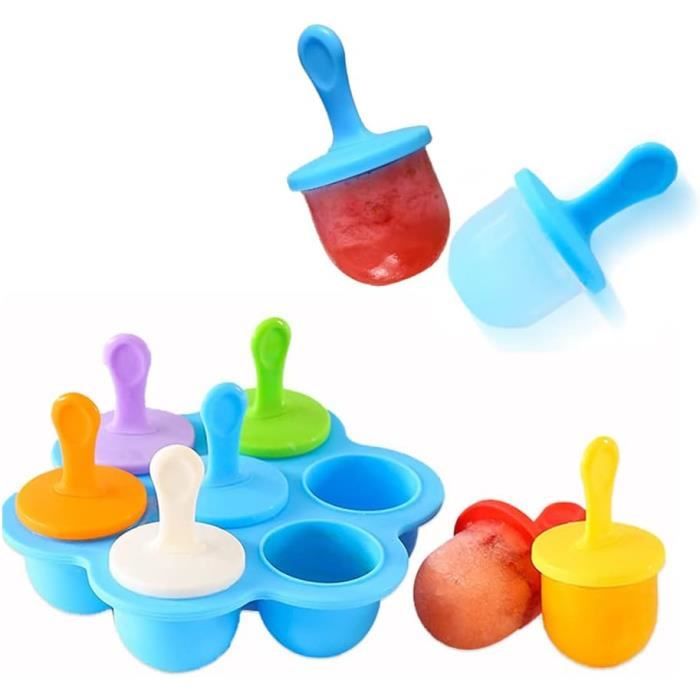 Couvert Bebe Lot De 2 Moules à Glace Silicone Bébé – 7 Compartiments Avec Bâtonnets Colorés, Sans BPA, Réutilisables Pour Popsicles, Yaourts Glacés Et Friandises Saines