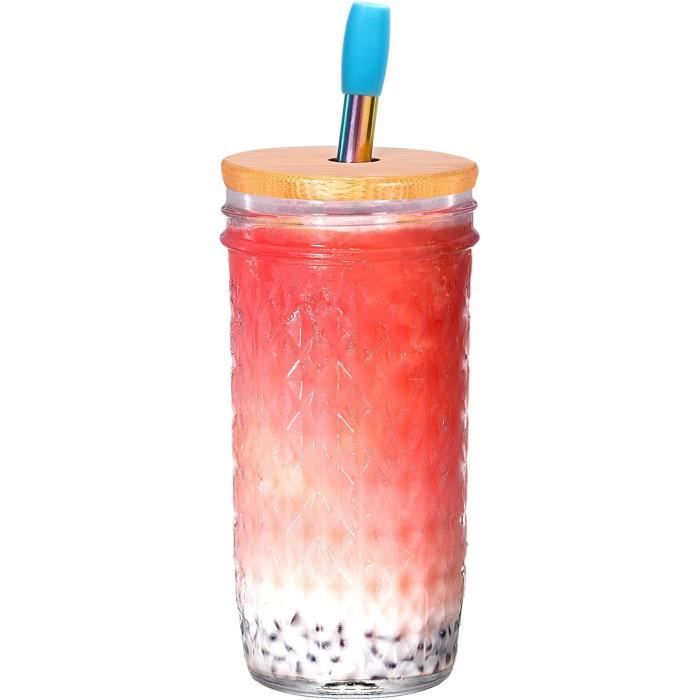 Verre Avec Paille Et Couvercle 500ml - Verre Bubble Tea Nœud Papillon Réutilisable Pour Boissons Chaudes Et Froides