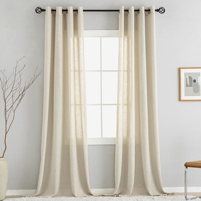 Lot De 2 Rideaux Semi-transparents Gris 183 Cm - Texturé Lin, Filtrage Lumière, Pour Salon Chambre - 12