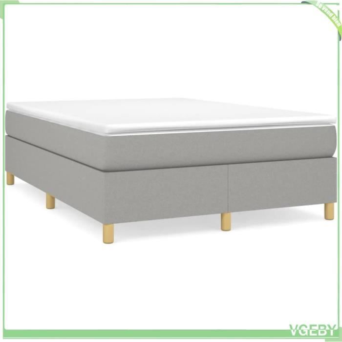 Cadre de lit - V GEBY - 140x200 cm - Tissu gris clair - 2 places - Montage facile