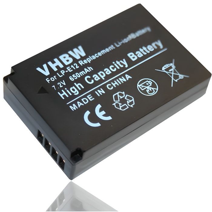 Batterie de secours pour Canon EOS M - et Canon EOS 100D - Remplace : Canon LP-E12 - Technologie : Li-Ion - Capacité : 650mAh (7.…