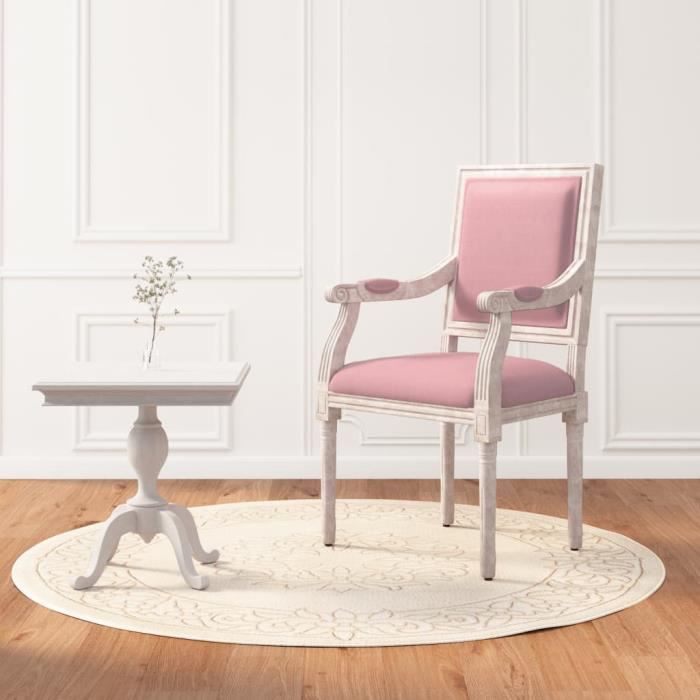 Chaise avec accoudoirs velours rose poudre et pieds métal imitation bois  Vida