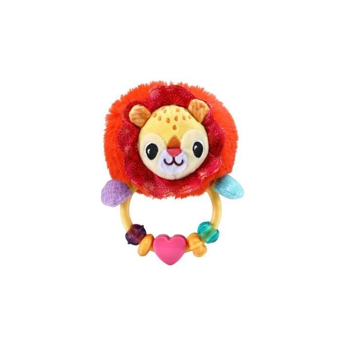 Hochet bebe anneau Leo petit lionceau tout doux - Differentes matieres, sons (clochette, perles) - Vtech 3-18 mois