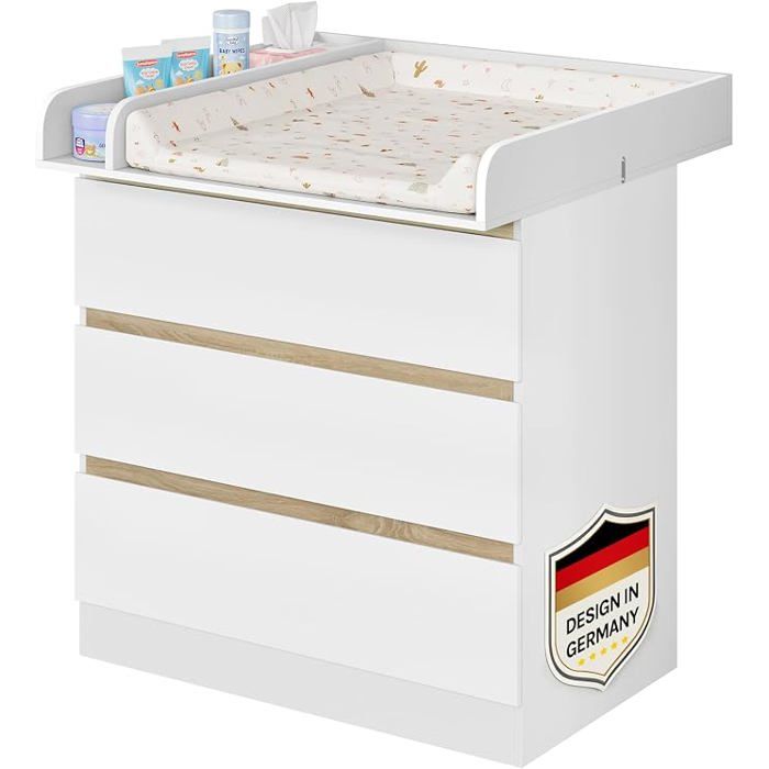 WOLTU Commode à Langer avec 3 tiroirs - avec Table à Langer - pour bébé en aggloméré et MDF Blanc WOLTU Commode à Langer avec 3 tiroirs - avec Table à Langer - pour bébé en aggloméré et MDF Blanc