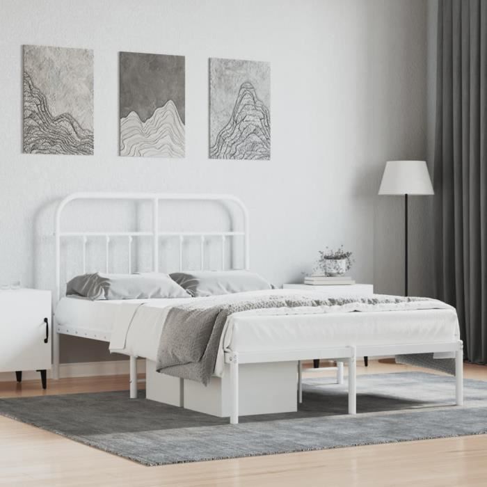 Cadre de lit - ZERONE - A352624 - Métal blanc - 120x190 cm - 2 places - Montage nécessaire