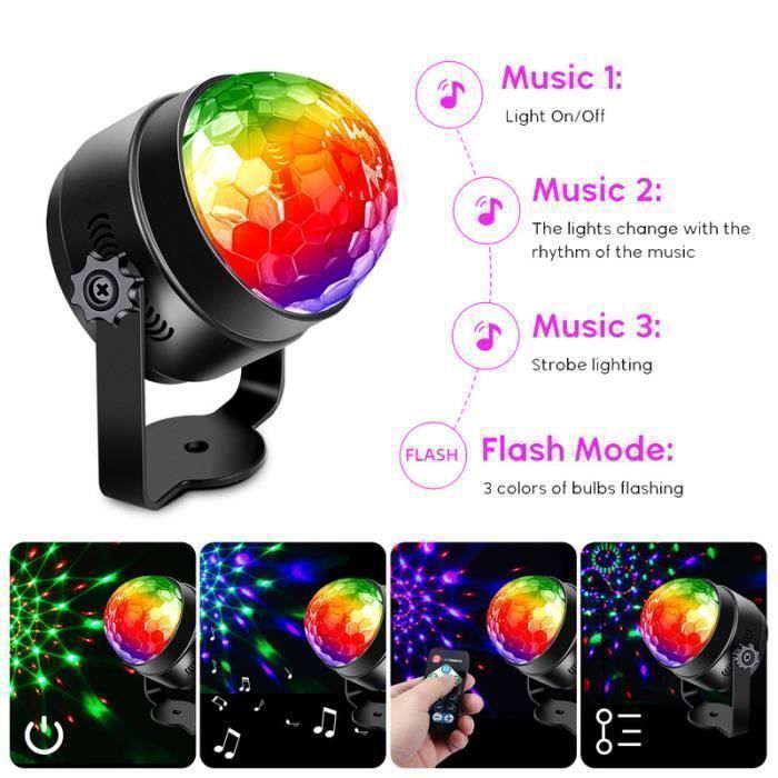 Boule à Facettes LED Disco 3W 7 Couleurs RGB Avec Télécommande - Lampe Rotative 360° Pour Soirées & Fêtes