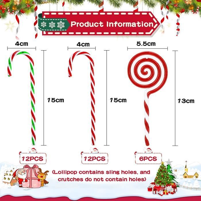 Lot De 12 Décorations Sapin En Forme De Sucre D'orge - Rouge Et Or à Paillettes - Avec Ficelle Pour Suspendre - Pour Noël