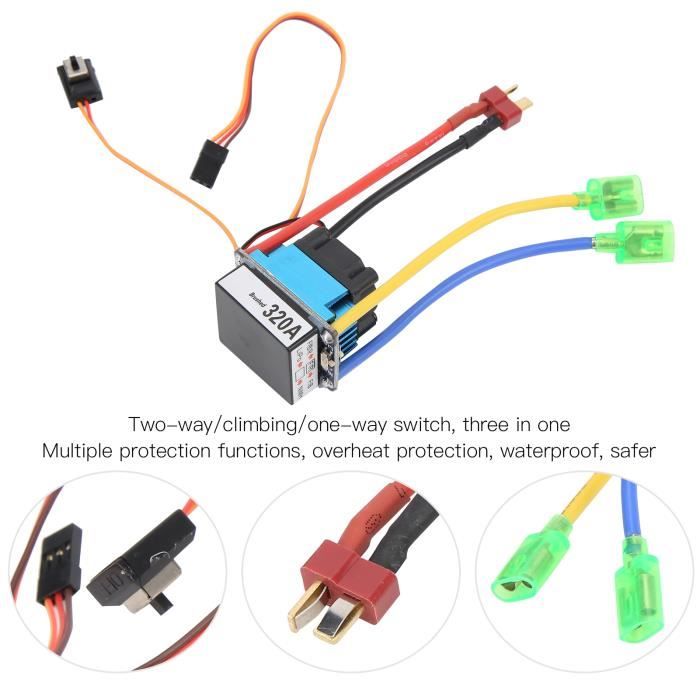 ESC Brossé 320A RC – Contrôleur De Vitesse Bidirectionnel 6-12V – Dissipateur Aluminium – Compatible 1/10 – Pour Voiture Et Bateau
