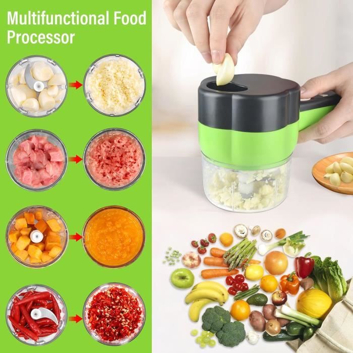 Hachoir électrique Portable Valink 4 En 1 - Pour Ail, Légumes, Noix - Lames Inox - Sans Fil Et Facile à Nettoyer