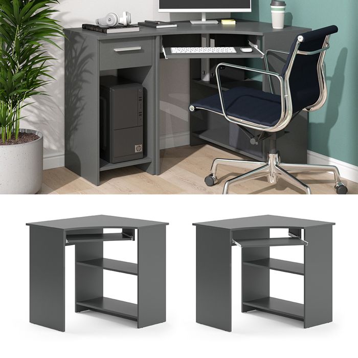 Bureau D’angle Arion Vicco – Blanc Et Anthracite – Neuf En Boîte – 90x90x74 Cm